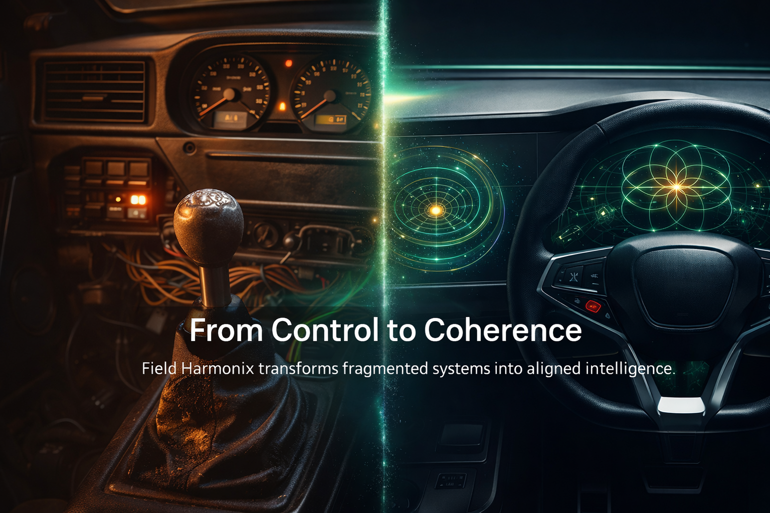 Coherence to Control — Field Harmonix split dashboard showing diagnostic analysis